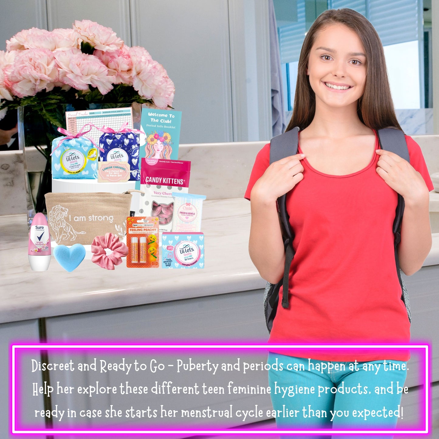 First Period Kit for Girls - Teen Pads, Liners, Self-Care, and Period Tracker