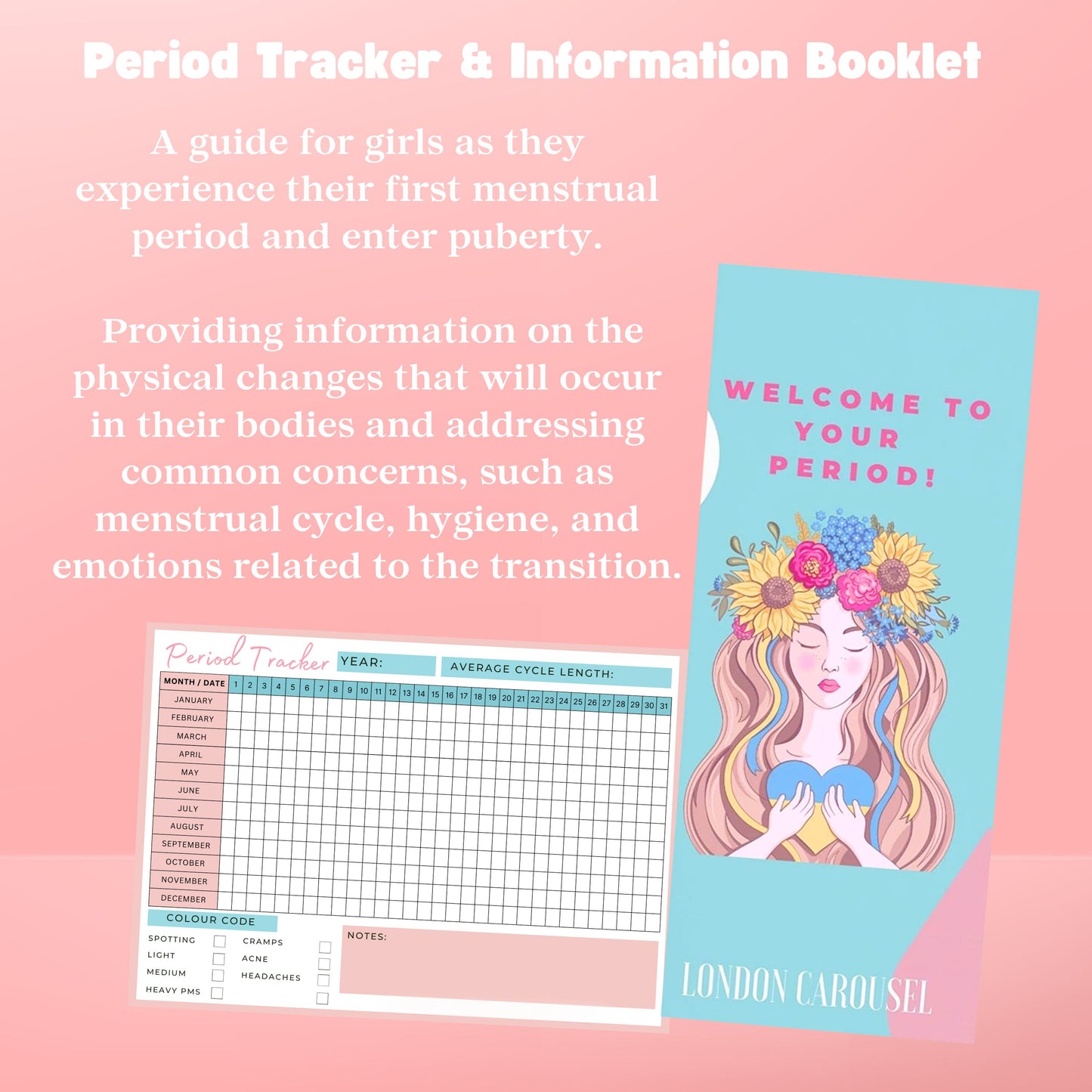 First Period Kit for Girls - Teen Pads, Liners, Self-Care, and Period Tracker