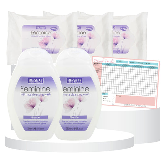 Intimate Wash and Feminine Wipes Bundle - A selection of gentle cleansing products featuring pH-balanced formulas and soothing aloe vera for everyday freshness and comfort.