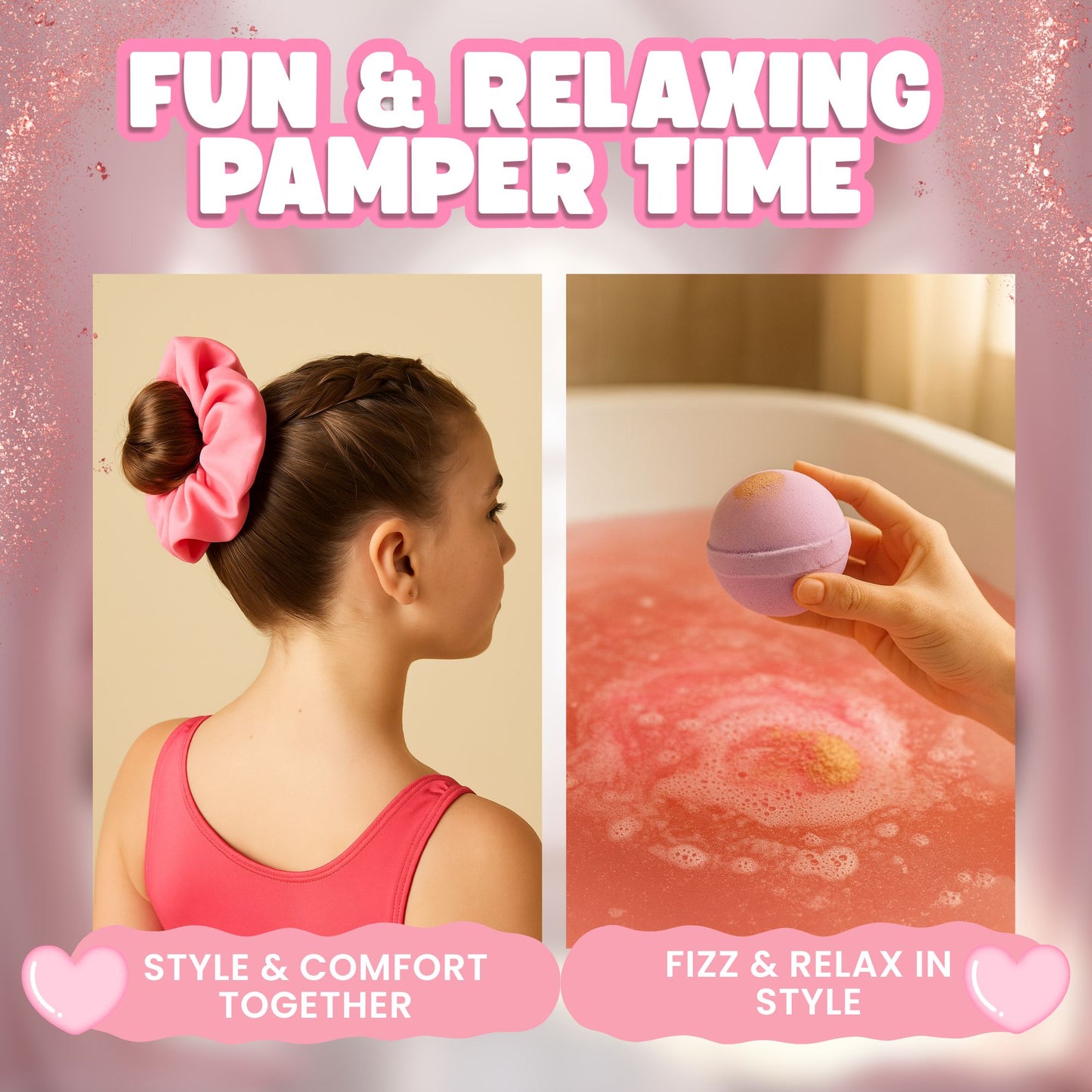 Girls Pamper Set - Spa Headband, Bath Bomb, Cozy Socks, Face Mask, Hair Scrunchie & Sweets