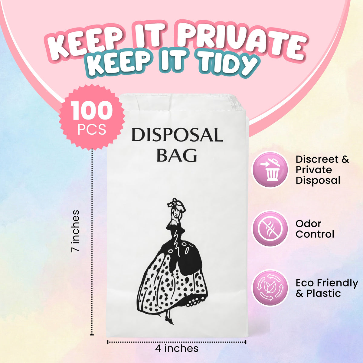 Sanitary Disposal Bags 100 Pack – For Pads, Tampons & Nappies