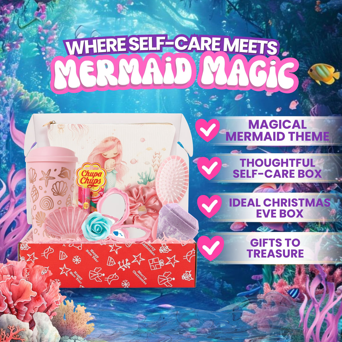 Christmas Gifts for Girls, Mermaid Pamper Set with Bath Bomb & Accessories