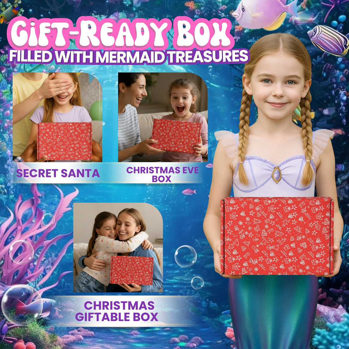Christmas Gifts for Girls, Mermaid Pamper Set with Bath Bomb & Accessories