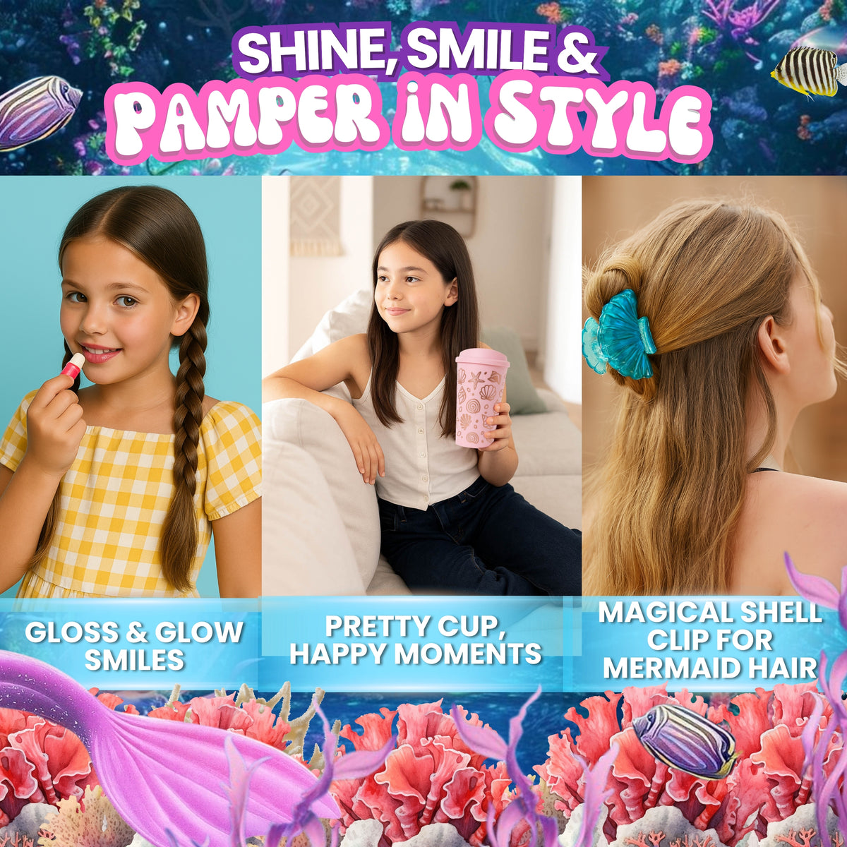 Christmas Gifts for Girls, Mermaid Pamper Set with Bath Bomb & Accessories
