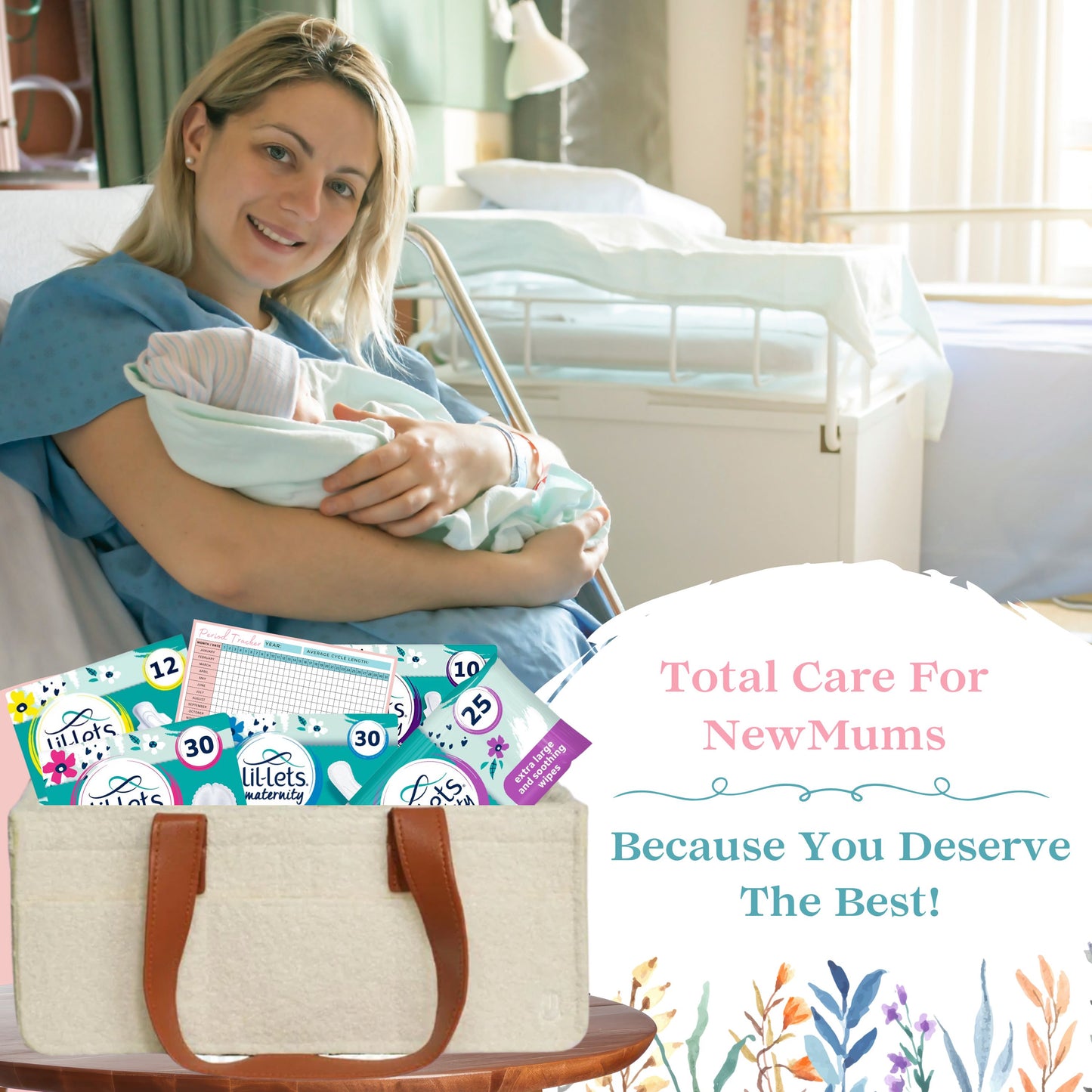 Hospital Bag Maternity Essentials Bundle with Lil Lets Maternity Pads and Breast Pads