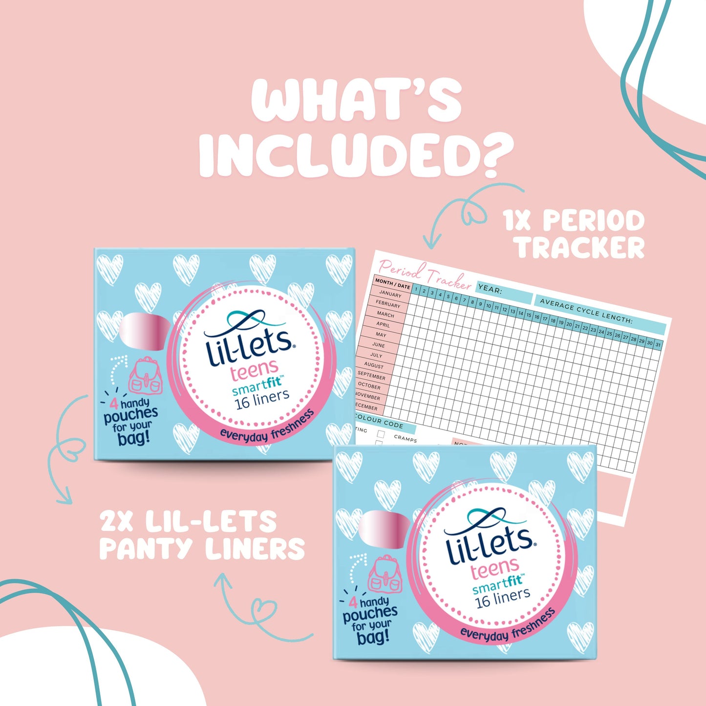 Teen Sanitary Liners Bundle with Lil Lets Panty Liners x2 and London Carousel Period Tracker