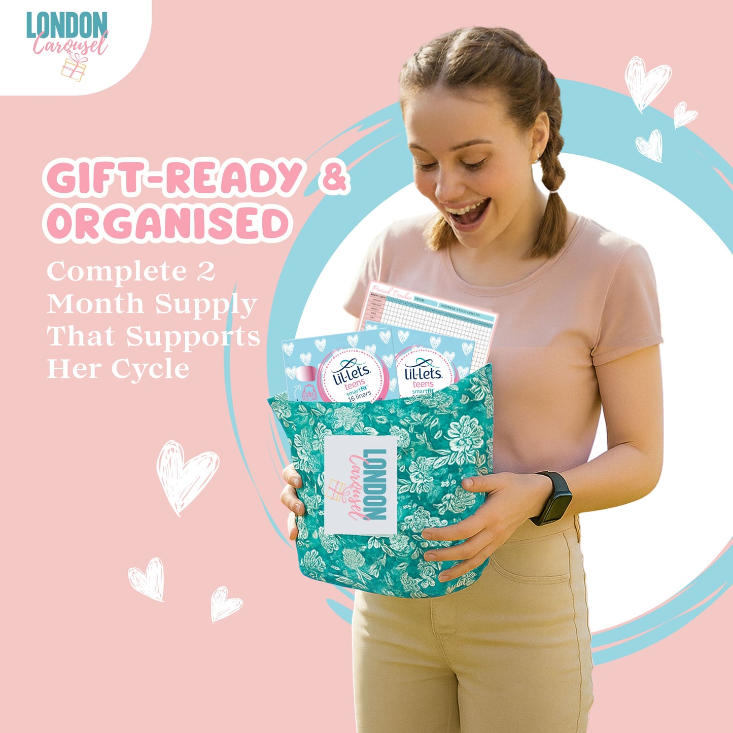 Teen Sanitary Liners Bundle with Lil Lets Panty Liners x2 and London Carousel Period Tracker
