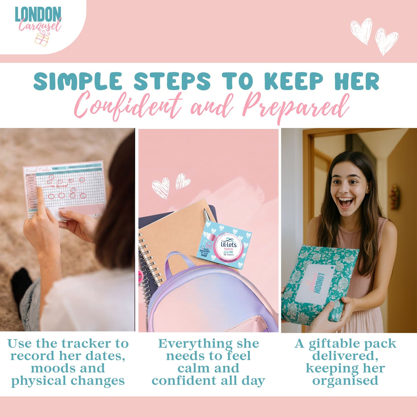 Teen Sanitary Liners Bundle with Lil Lets Panty Liners x2 and London Carousel Period Tracker