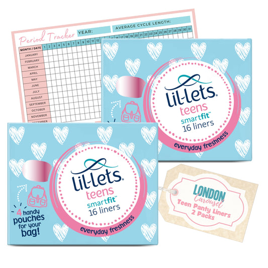 Teen Sanitary Liners Bundle with Lil Lets Panty Liners x2 and London Carousel Period Tracker