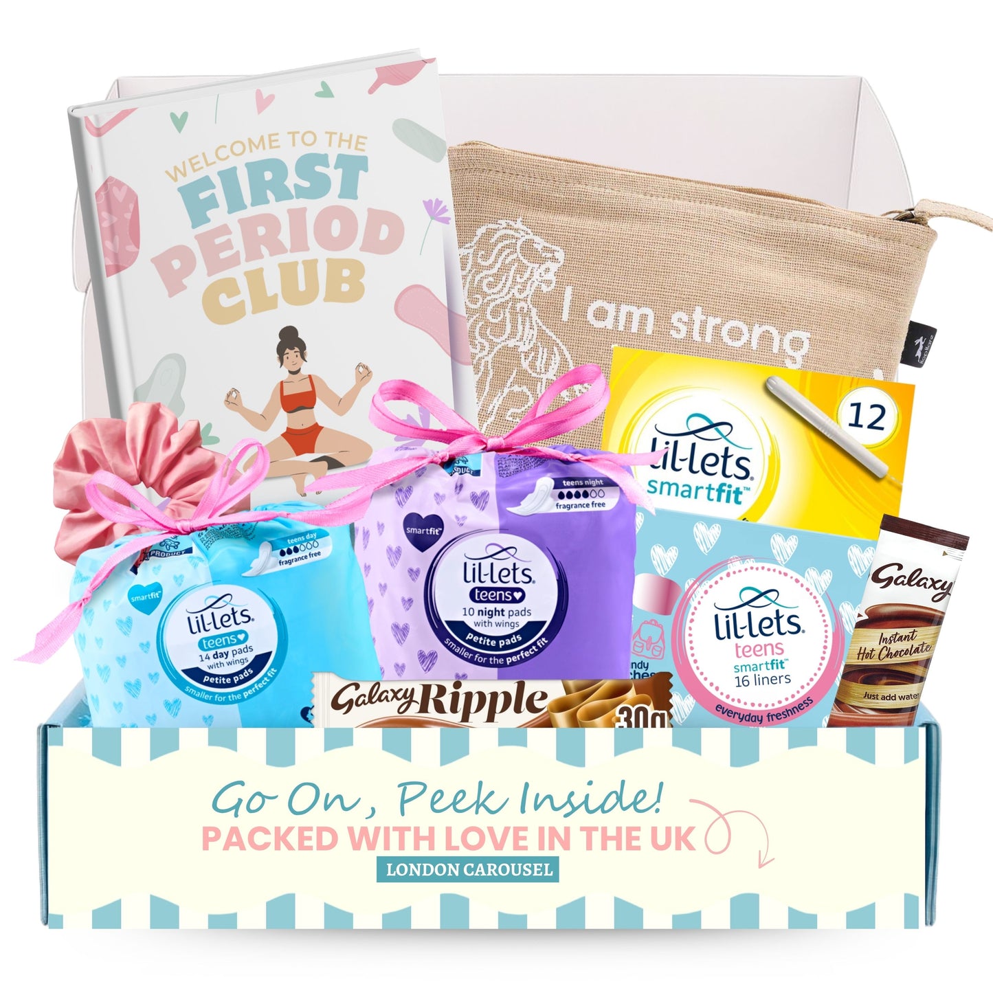 First Period Kit for Girls –  First Period Club Book, Lil-Lets Teen Pads, Tampons & Sweet Treats