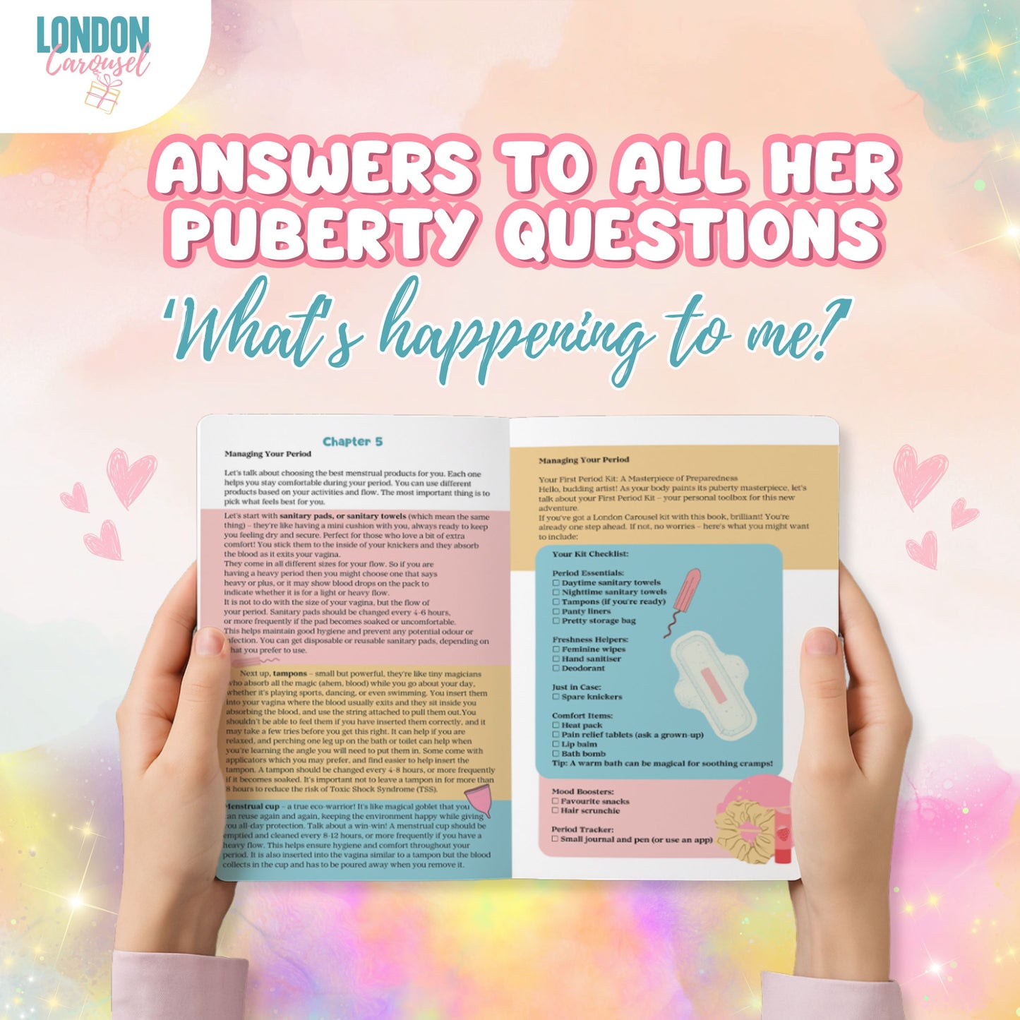 First Period Kit for Girls –  First Period Club Book, Lil-Lets Teen Pads, Tampons & Sweet Treats