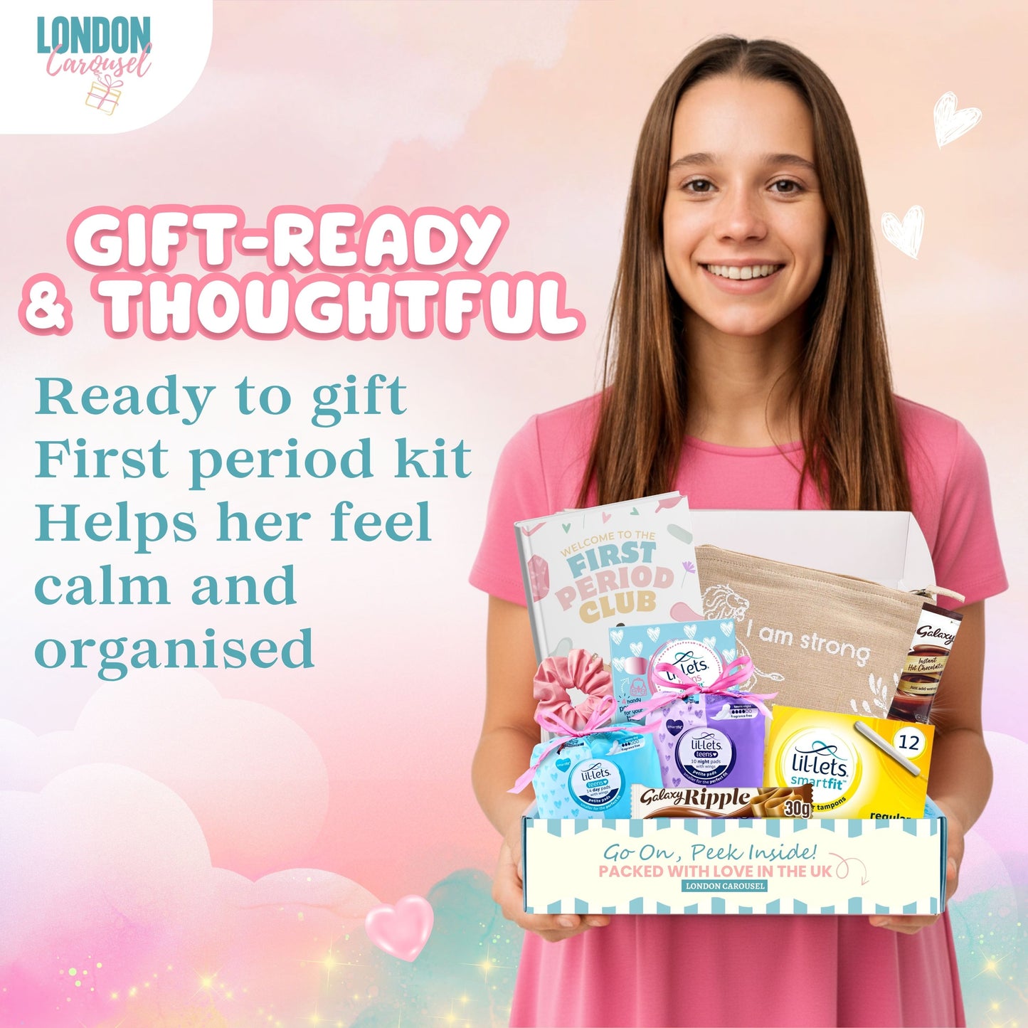 First Period Kit for Girls –  First Period Club Book, Lil-Lets Teen Pads, Tampons & Sweet Treats