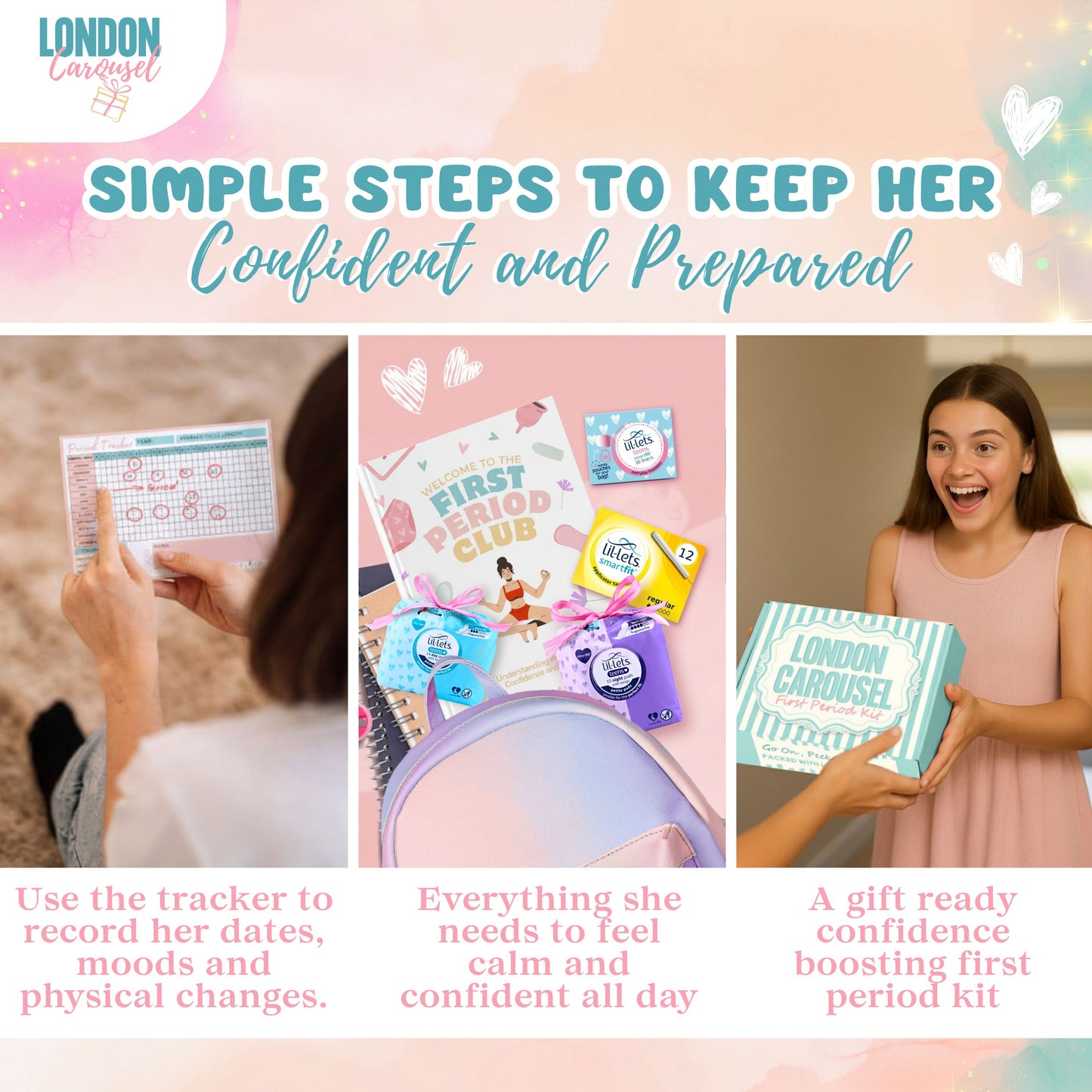 First Period Kit for Girls –  First Period Club Book, Lil-Lets Teen Pads, Tampons & Sweet Treats