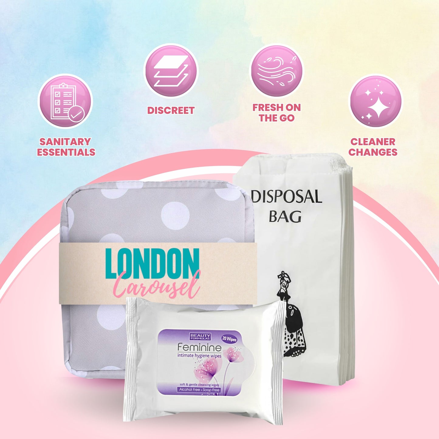 Sanitary Pad Storage Bag: Emergency Kit with Flushable Wipes & Disposal Bags