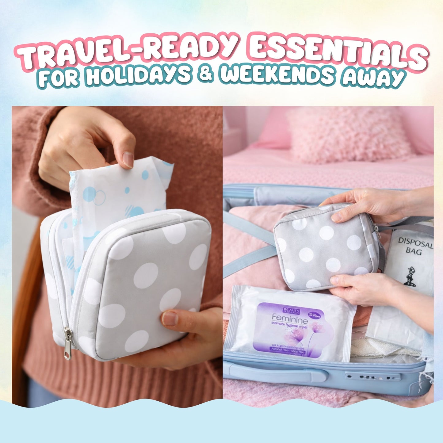 Sanitary Pad Storage Bag: Emergency Kit with Flushable Wipes & Disposal Bags