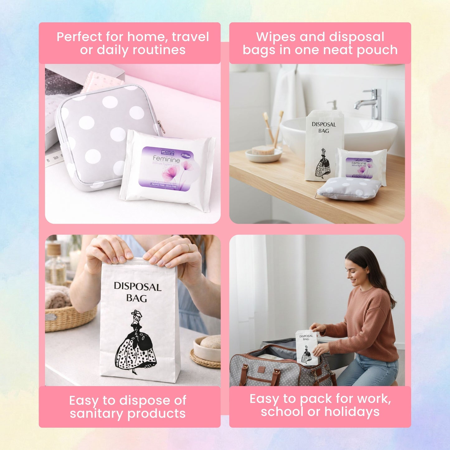 Sanitary Pad Storage Bag: Emergency Kit with Flushable Wipes & Disposal Bags