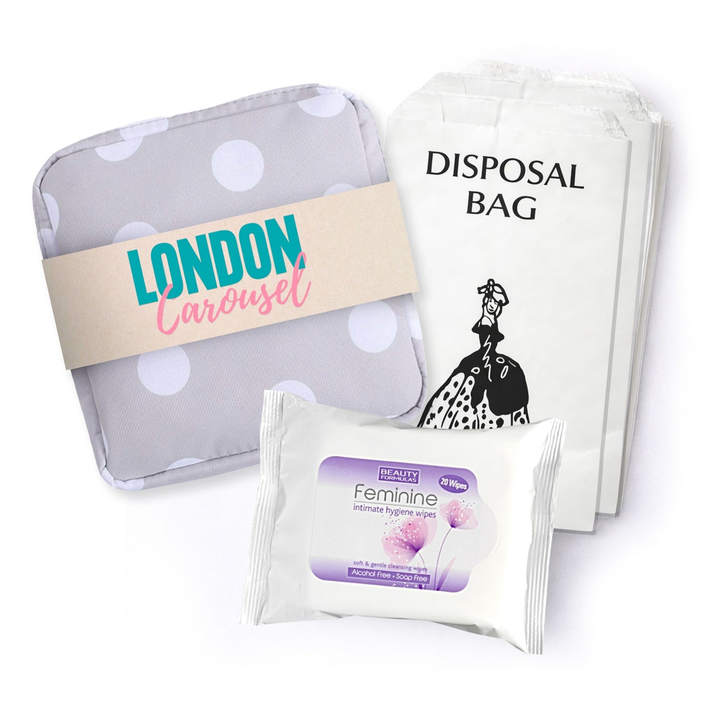 Sanitary Pad Storage Bag: Emergency Kit with Flushable Wipes & Disposal Bags